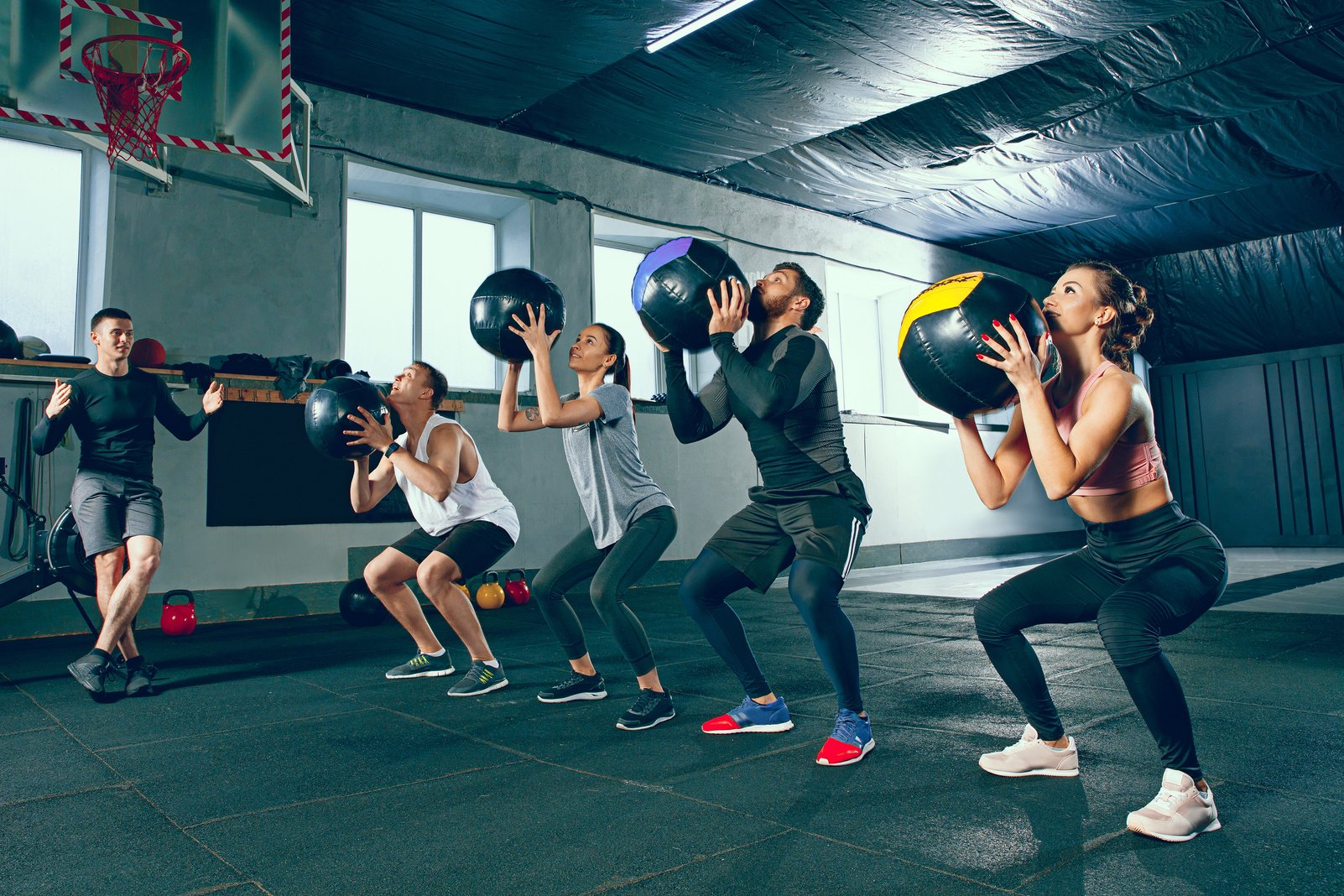 functional fitness workout at the gym with medicine ball